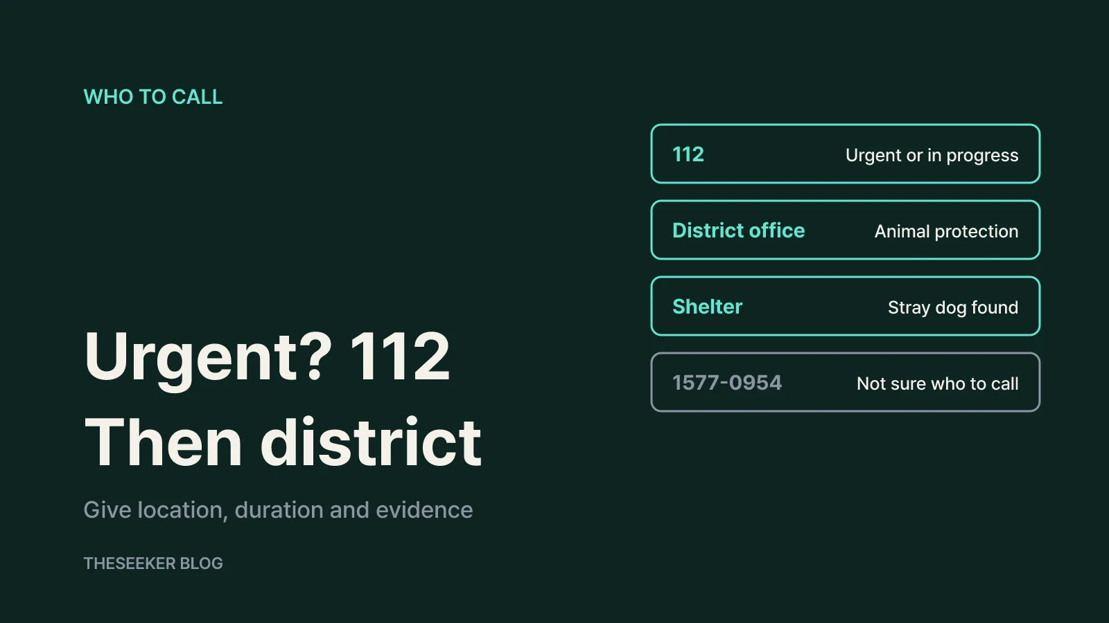 Who to call, in order: 112, the district office, then a shelter