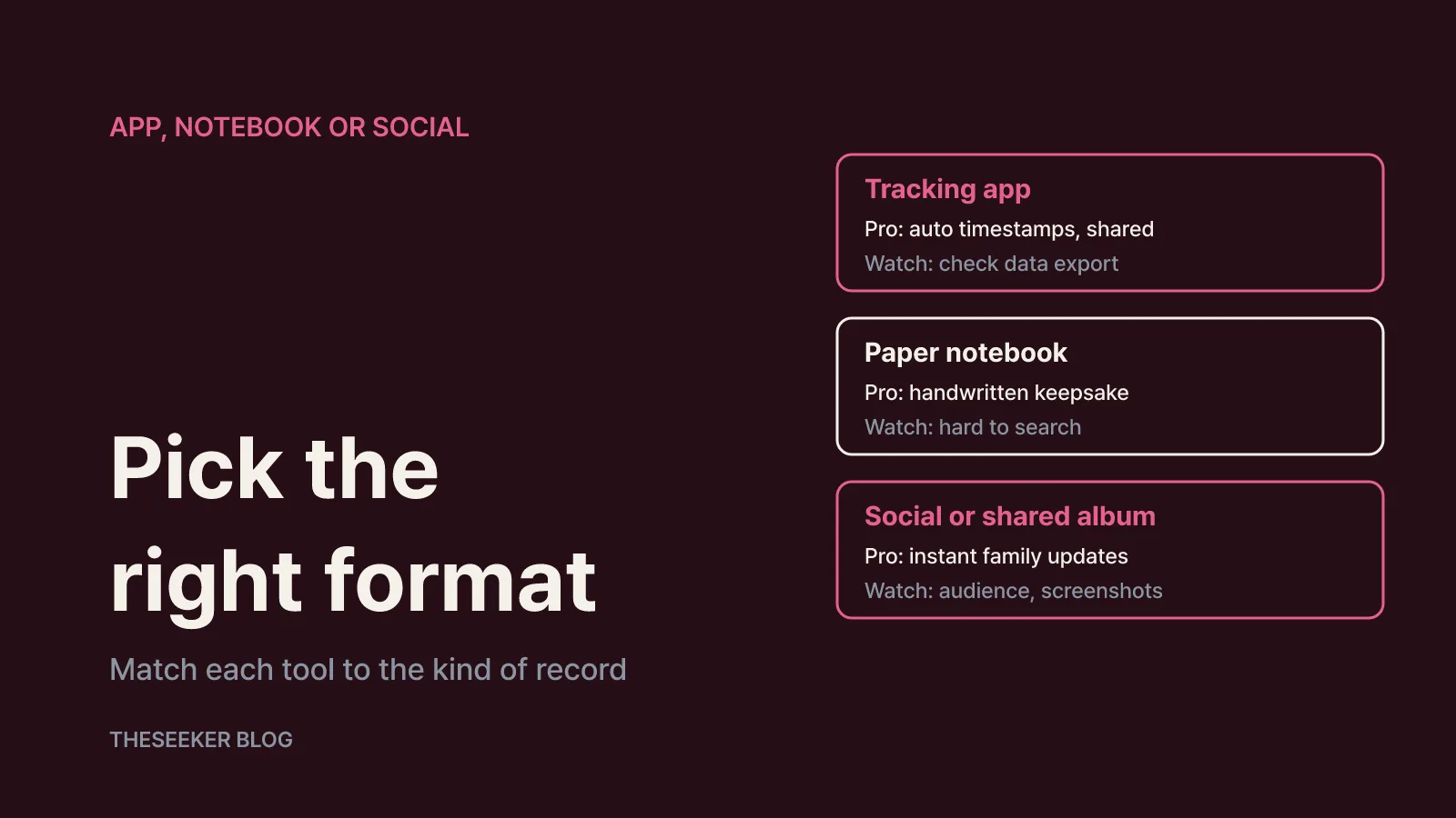 Baby tracking app, paper notebook or social media: the trade-offs