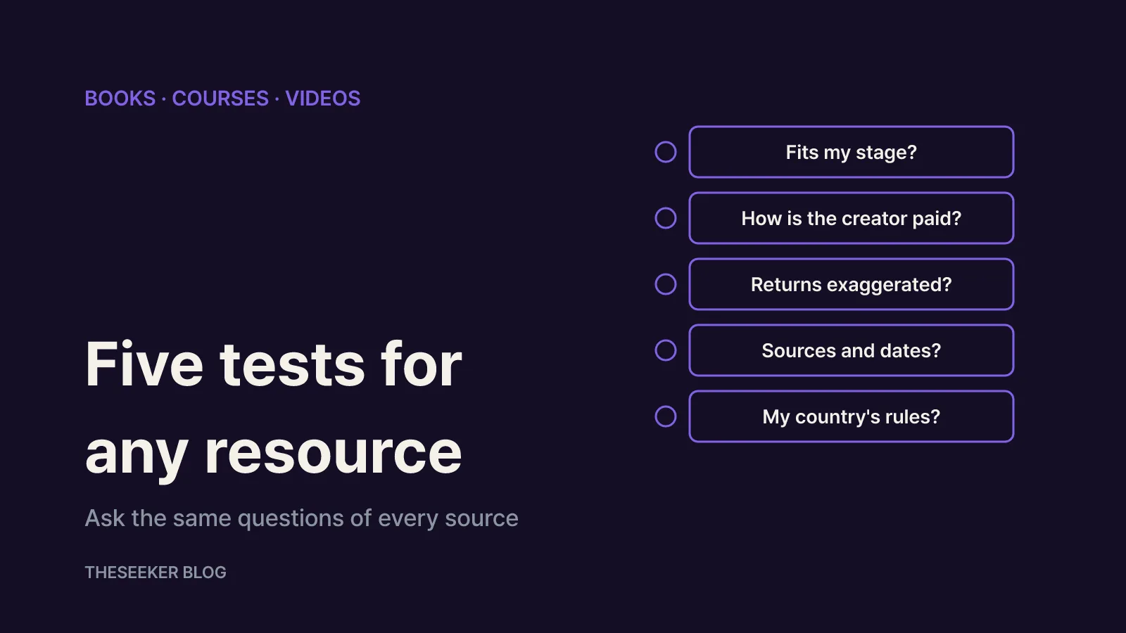 Five tests for choosing personal finance books, courses and videos